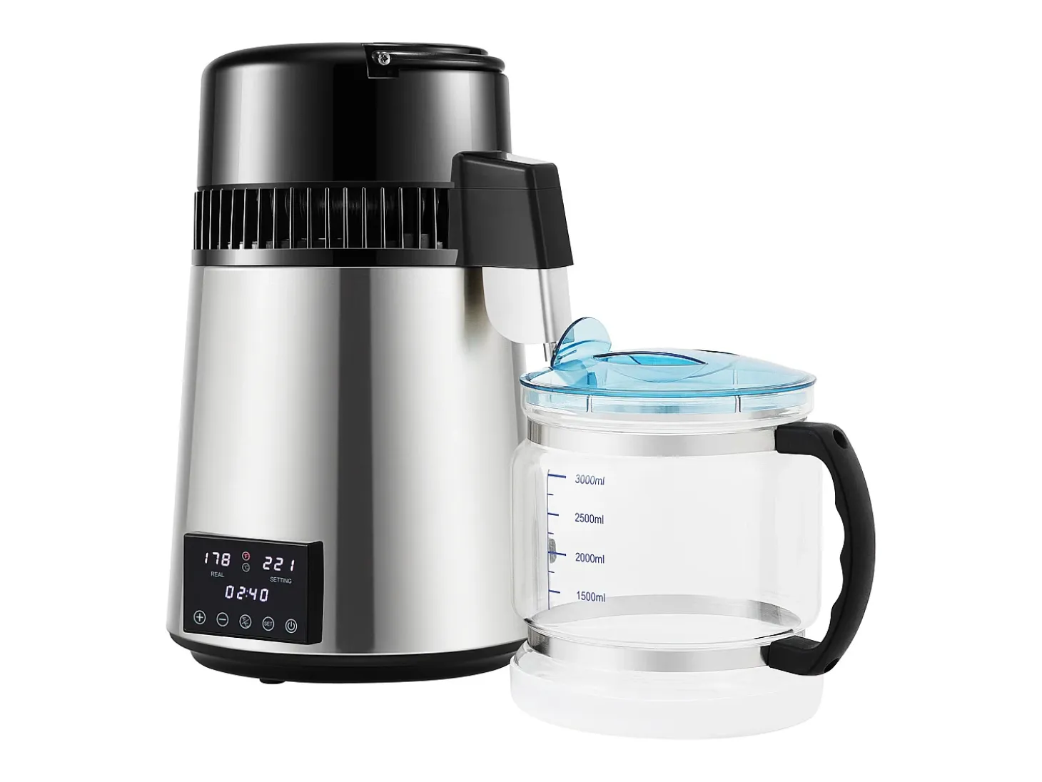 Destilador de Agua SucceBuy Pequeños Electrodomésticos Destilador de Agua de 4 l y 1,5 l/h, Máquina de Agua Destilada con Doble Temperatura, Color Plateado