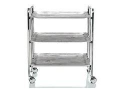 DON HIERRO - Carrito auxiliar plegable BAUHAUS cromado con ruedas – 3 niveles y 3 posiciones-Pino envejecido