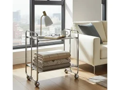 DON HIERRO - Carrito auxiliar plegable BAUHAUS cromado con ruedas – 2 niveles y 4 posiciones-Pino envejecido