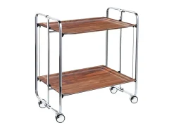 DON HIERRO - Carrito auxiliar plegable BAUHAUS cromado con ruedas – 2 niveles y 4 posiciones-Cedro