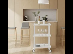 DON HIERRO - Carrito auxiliar LEKY, armazón blanco, 3 estantes. Multifuncional, práctico y decorativo-