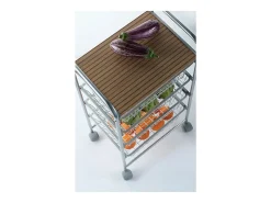 DON HIERRO - Carrito de cocina NORA, 4 cestas de gran capacidad, Encimera color Abedul efecto alistonado-Gris
