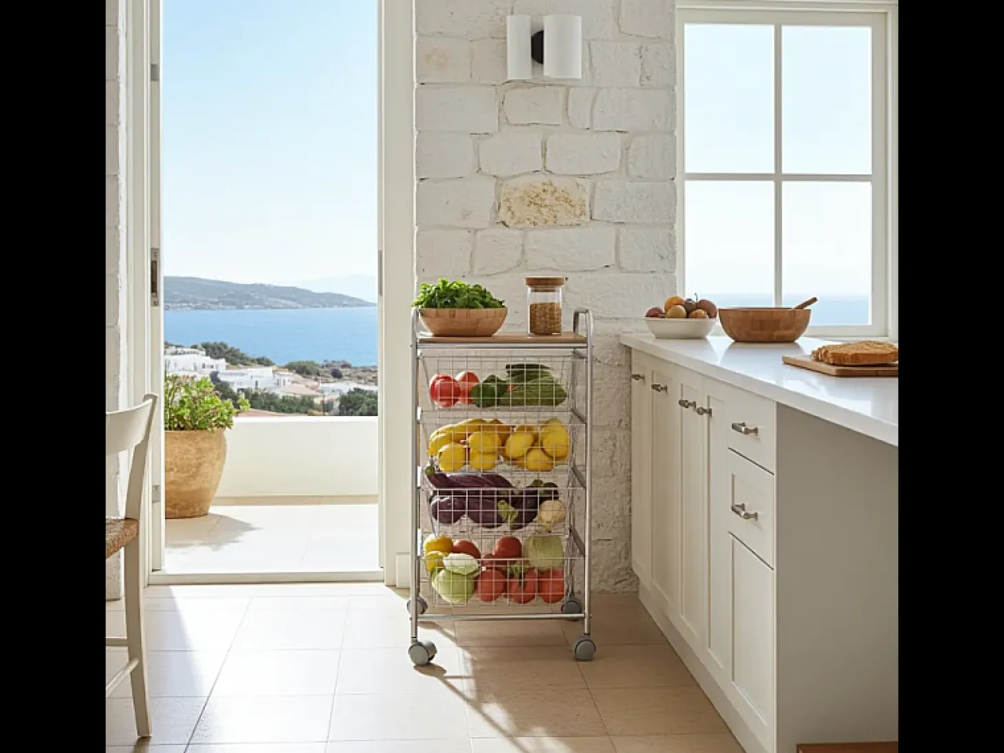 DON HIERRO - Carrito de cocina NORA, 4 cestas de gran capacidad, Encimera color Abedul efecto alistonado-Gris