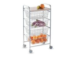DON HIERRO - Carrito de cocina NORA, 4 cestas de gran capacidad, Encimera color Abedul efecto alistonado-Gris