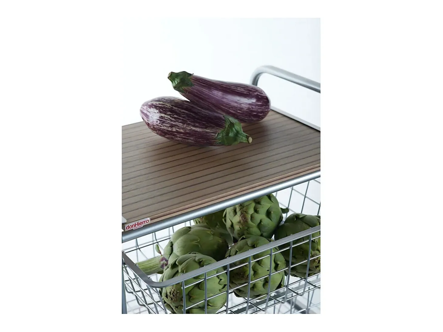 DON HIERRO - Carrito de cocina NORA, 4 cestas de gran capacidad, Encimera color Abedul efecto alistonado-Gris
