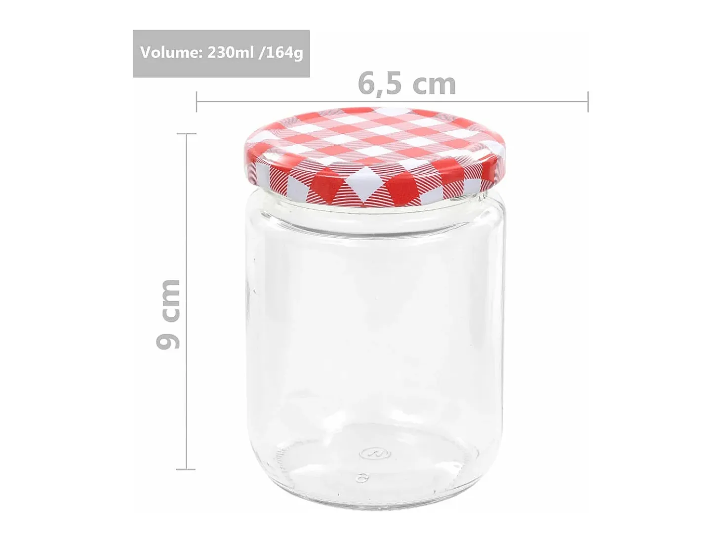 Drew Mason Tarros de mermelada de vidrio tapa blanca y roja 96 uds 230 ml