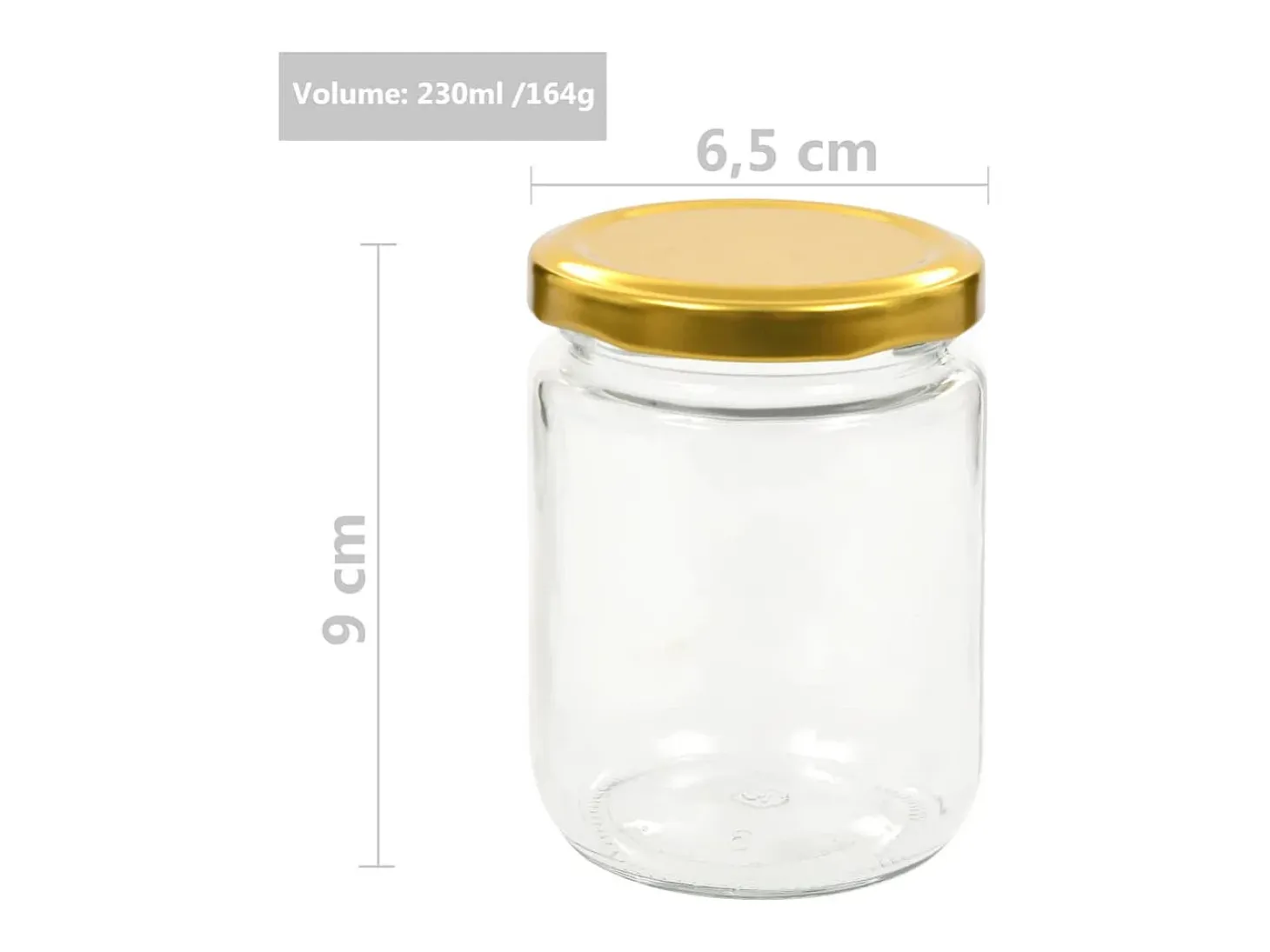 Drew Mason Tarros de mermelada de vidrio con tapa dorada 48 uds 230 ml