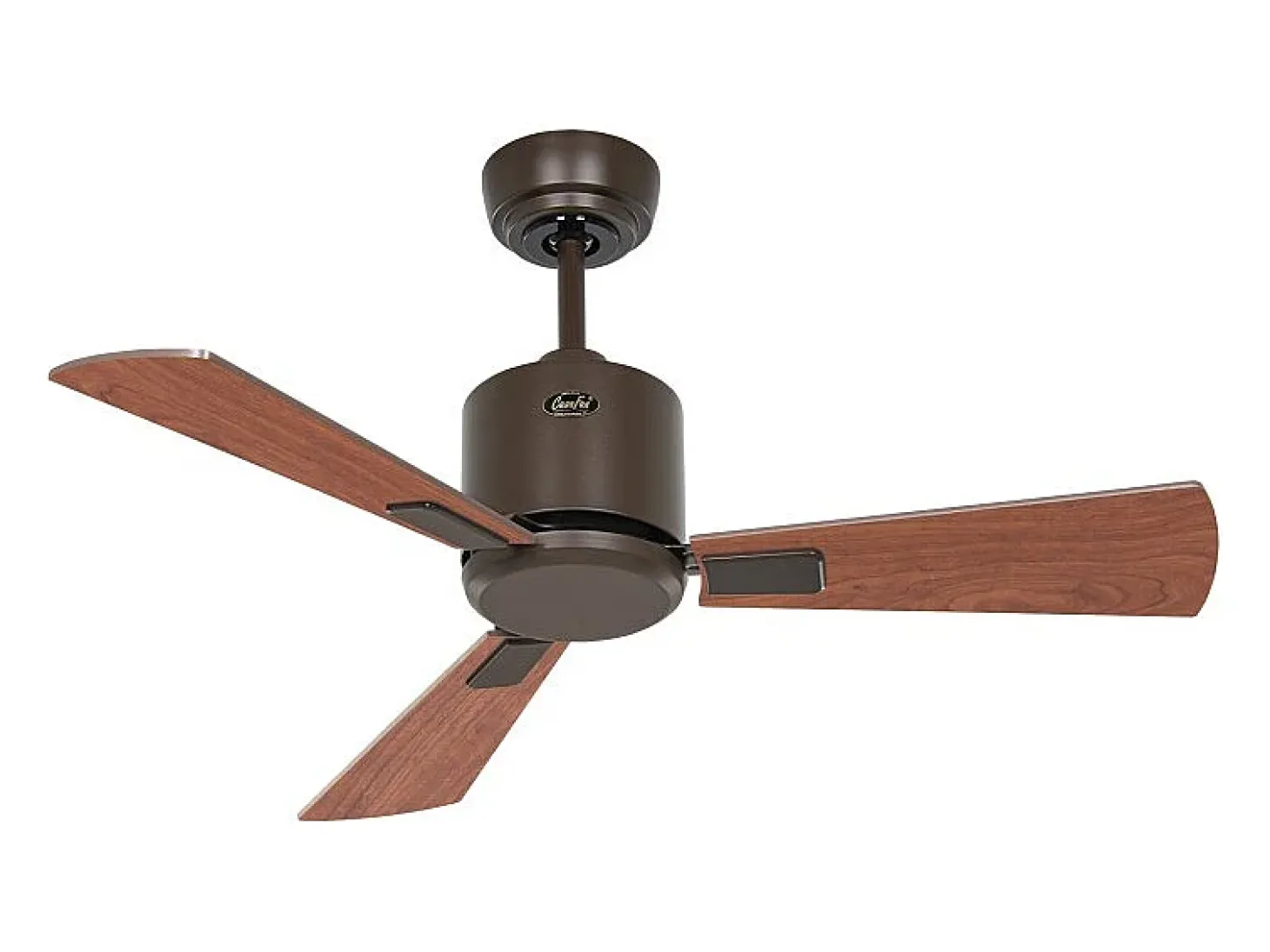 eco neo III 92, ventilador sin luz, cuerpo marrón con aspas en nogal y cerezo, casafan