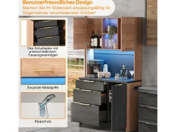 Elegante aparador alto de cocina - 100 x 40 x 180 cm - con LED + toma de corriente + puertas + cajones + estantes - MDF - negro + natural
