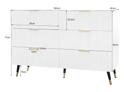 Elegante aparador con 6 cajones, MDF, blanco y dorado (120x40x77 cm)