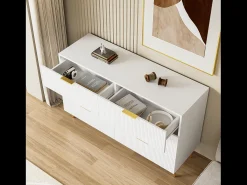 Elegante aparador con 6 cajones, MDF, blanco y dorado (120x40x77 cm)