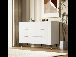 Elegante aparador con 6 cajones, MDF, blanco y dorado (120x40x77 cm)