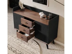 Elegante aparador con acabado de madera para dormitorio y salón - 117,5 x 40 x 80 cm - con 3 cajones y 2 puertas - tablero de partículas - negro