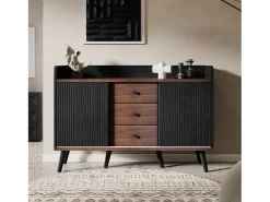 Elegante aparador con acabado de madera para dormitorio y salón - 117,5 x 40 x 80 cm - con 3 cajones y 2 puertas - tablero de partículas - negro
