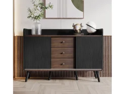 Elegante aparador con acabado de madera para dormitorio y salón - 117,5 x 40 x 80 cm - con 3 cajones y 2 puertas - tablero de partículas - negro
