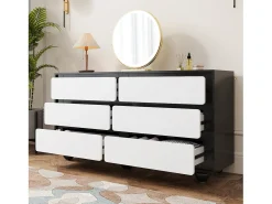 Elegante aparador/cómoda de 6 cajones - 140 x 38 x 74,5 cm - tocador moderno - aglomerado - negro + blanco