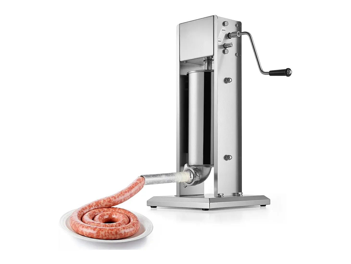 Embutidora de Salchichas SucceBuy Manual Capacidad 5 L, Máquina de Salchichas Vertical de Acero Inoxidable, Envasadora a Doble Velocidad, con 5 Tubos de Llenado