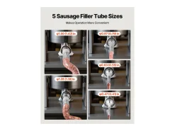 Embutidora de Salchichas SucceBuy Manual Capacidad 5 L, Máquina de Salchichas Vertical de Acero Inoxidable, Envasadora a Doble Velocidad, con 5 Tubos de Llenado