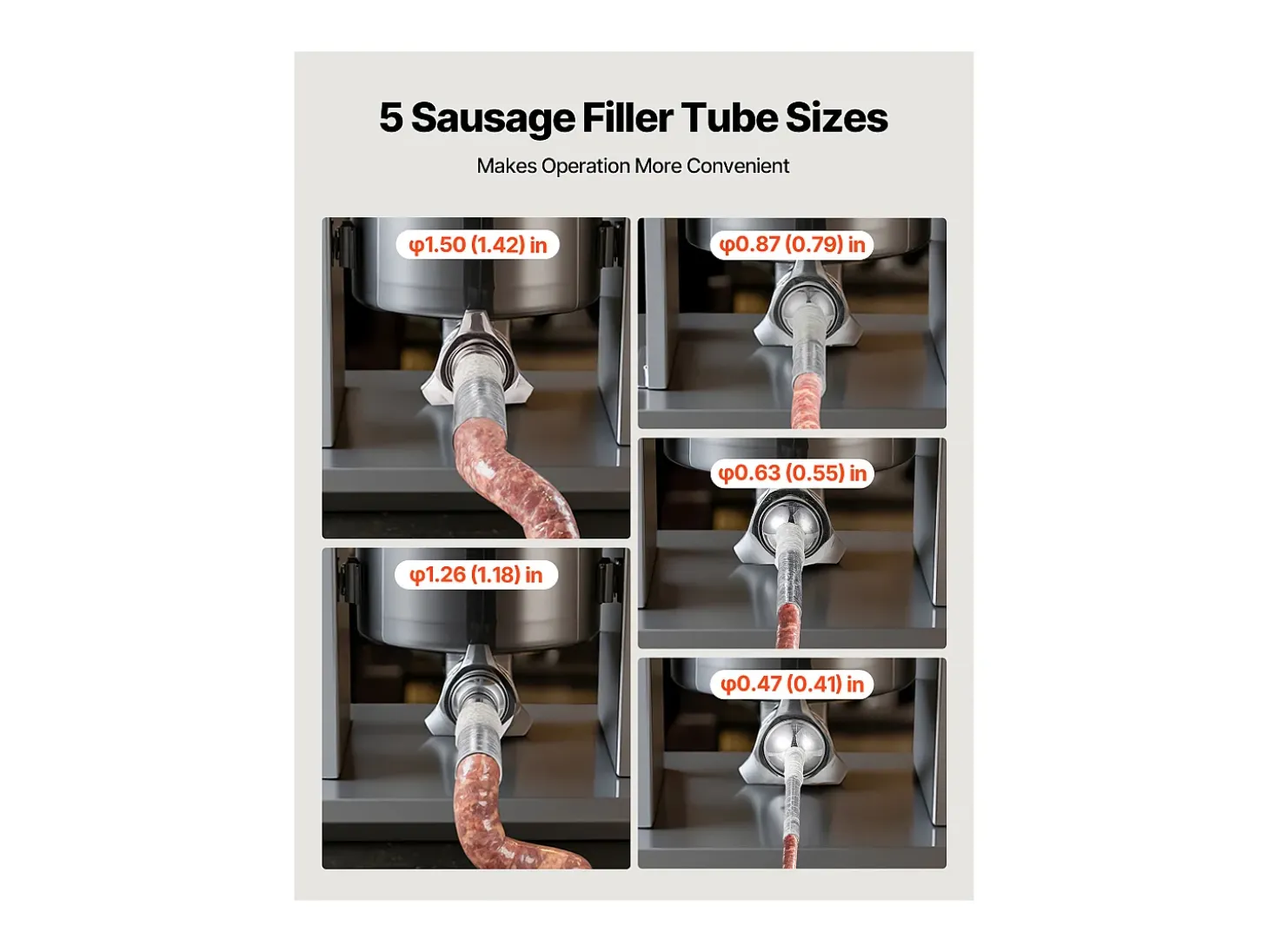 Embutidora de Salchichas SucceBuy Manual Capacidad 5 L, Máquina de Salchichas Vertical de Acero Inoxidable, Envasadora a Doble Velocidad, con 5 Tubos de Llenado