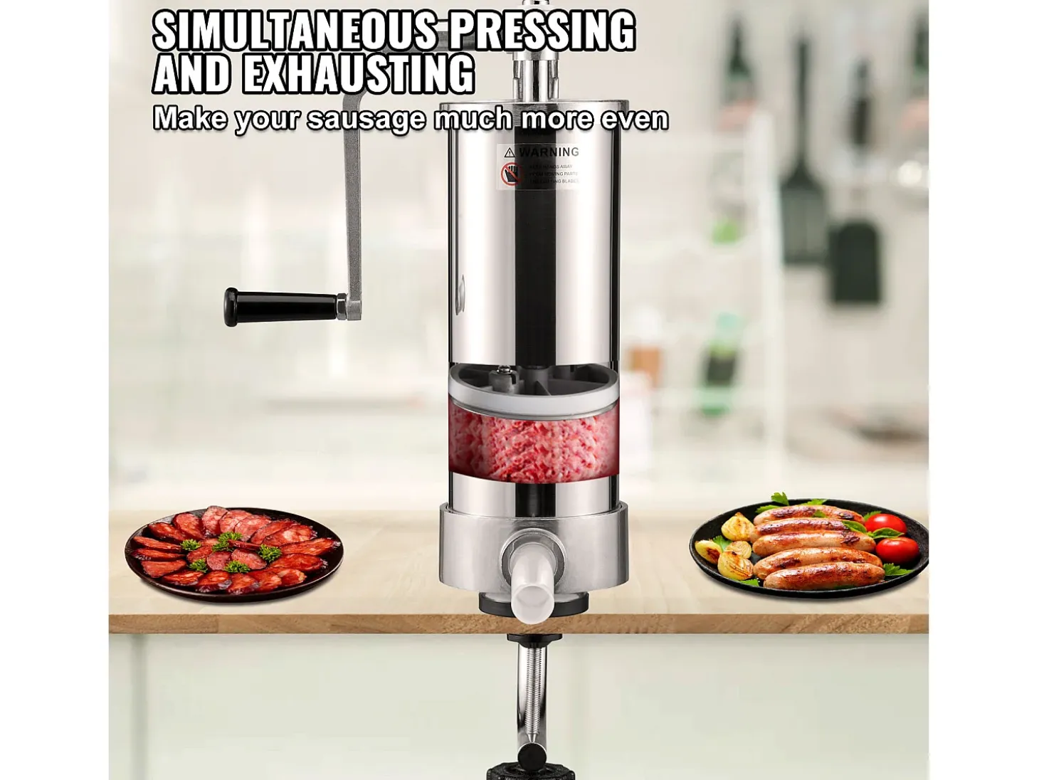 Empujador de Salchichas Manual SucceBuy, 3 L, 3 Tubos de Relleno, Máquina de Salchichas Casera en Acero Inoxidable