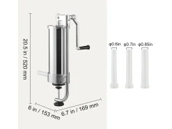 Empujador de Salchichas Manual SucceBuy, 3 L, 3 Tubos de Relleno, Máquina de Salchichas Casera en Acero Inoxidable