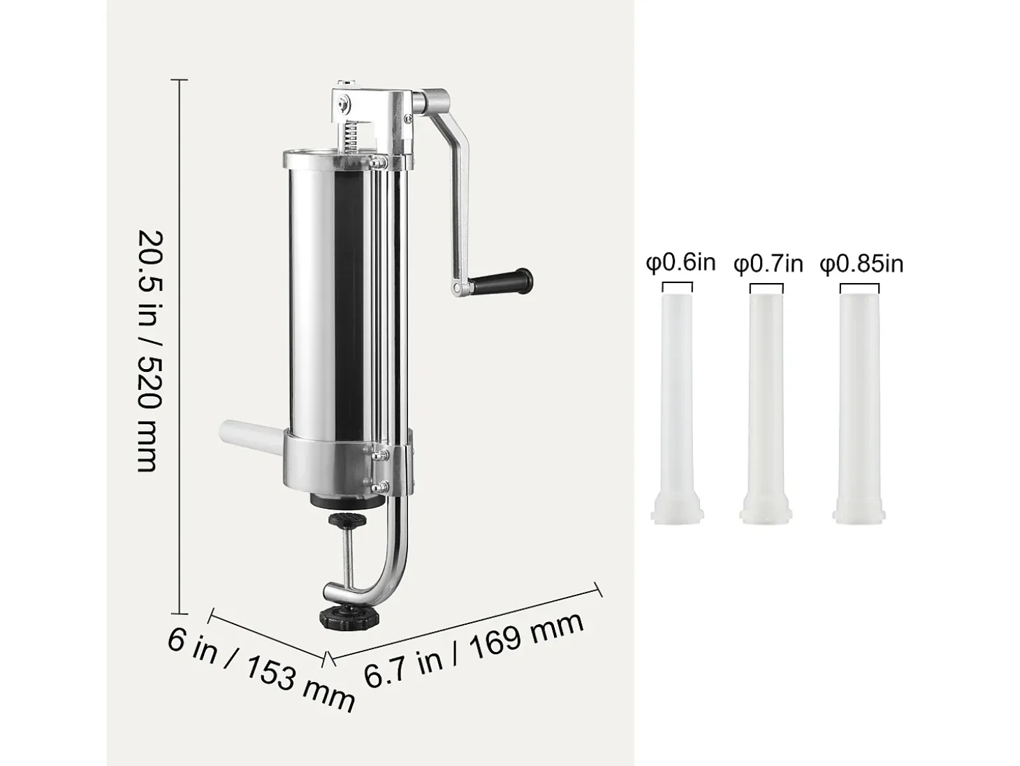 Empujador de Salchichas Manual SucceBuy, 3 L, 3 Tubos de Relleno, Máquina de Salchichas Casera en Acero Inoxidable