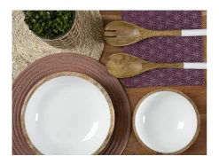 Ensaladera de mango y resina blanca Diámetro 25 cm