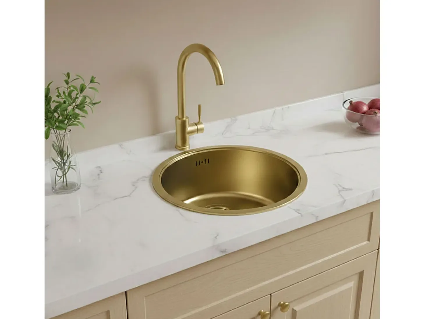 Essenox fregadero 1 cubeta redonda en acero inoxidable 42.5cm oro cepillado Essebagno