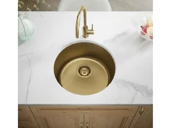 Essenox fregadero 1 cubeta redonda en acero inoxidable 42.5cm oro cepillado Essebagno