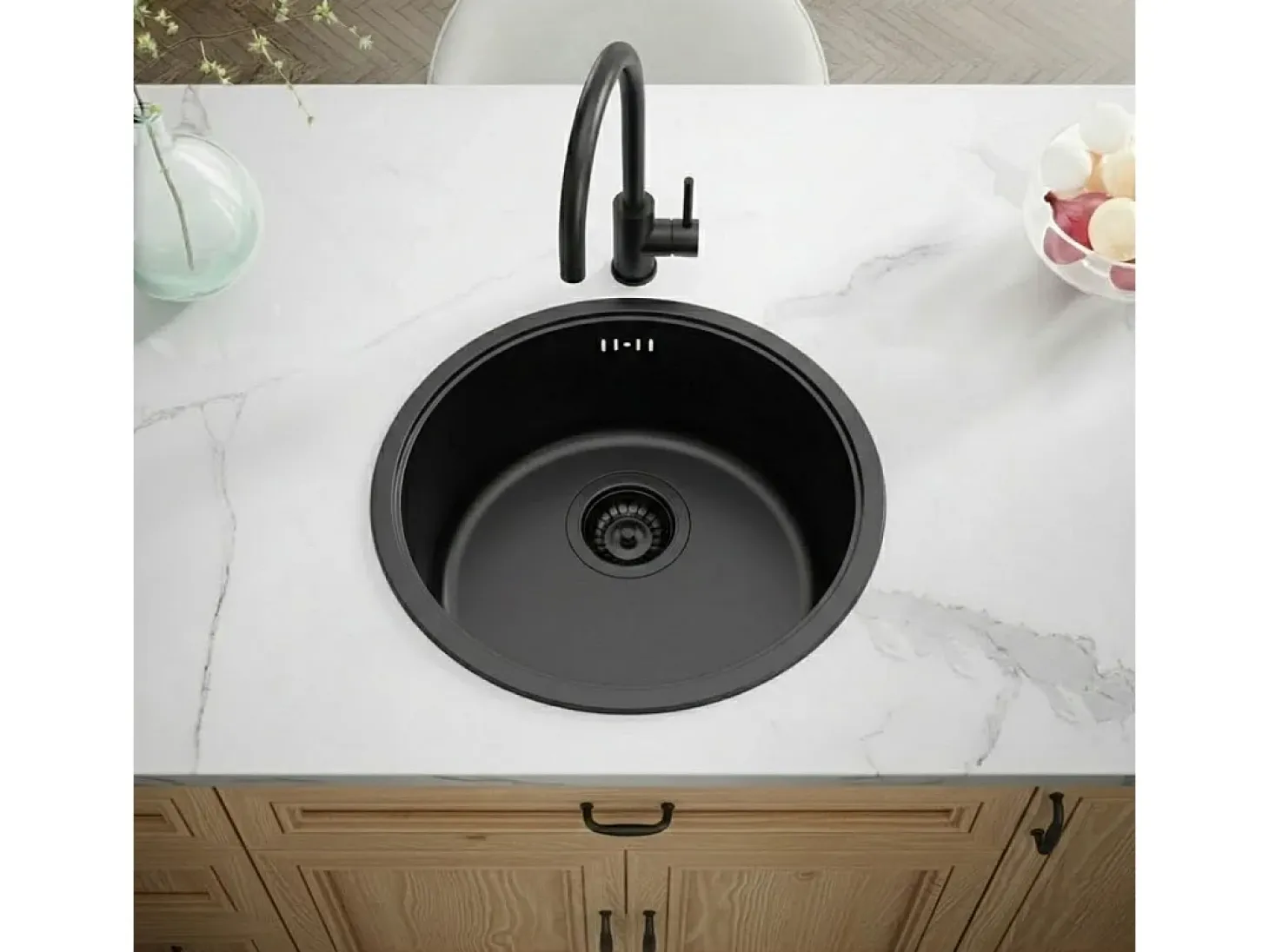 Essenox fregadero 1 cubeta redonda en acero inoxidable 42.5cm negro Essebagno