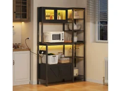 Estante de cocina/mueble de cocina - 115 x 40 x 180 cm - con enchufe + LED + 4 puertas - estante de barra - MDF - negro