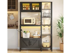 Estante de cocina/mueble de cocina - 115 x 40 x 180 cm - con enchufe + LED + 4 puertas - estante de barra - MDF - negro