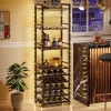 Estante de vinos autónoma de 9 niveles con soporte de vidrio y estantes de almacenamiento, Estante para botellas de vino, de color marrón rústico