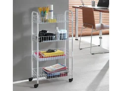 Estantería de Cocina 4 Estantes de Metal Blanco Metaltex Pisa Ruedas Multidireccionales