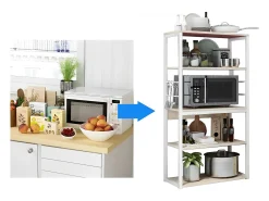 Estantería de Cocina, Unidad de Cocina Alta con estantes de Almacenamiento, Marco de Metal Blanco, Estante Industrial para microondas 50x30x130 Cm