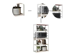 Estantería de Cocina, Unidad de Cocina Alta con estantes de Almacenamiento, Marco de Metal Blanco, Estante Industrial para microondas 50x30x130 Cm