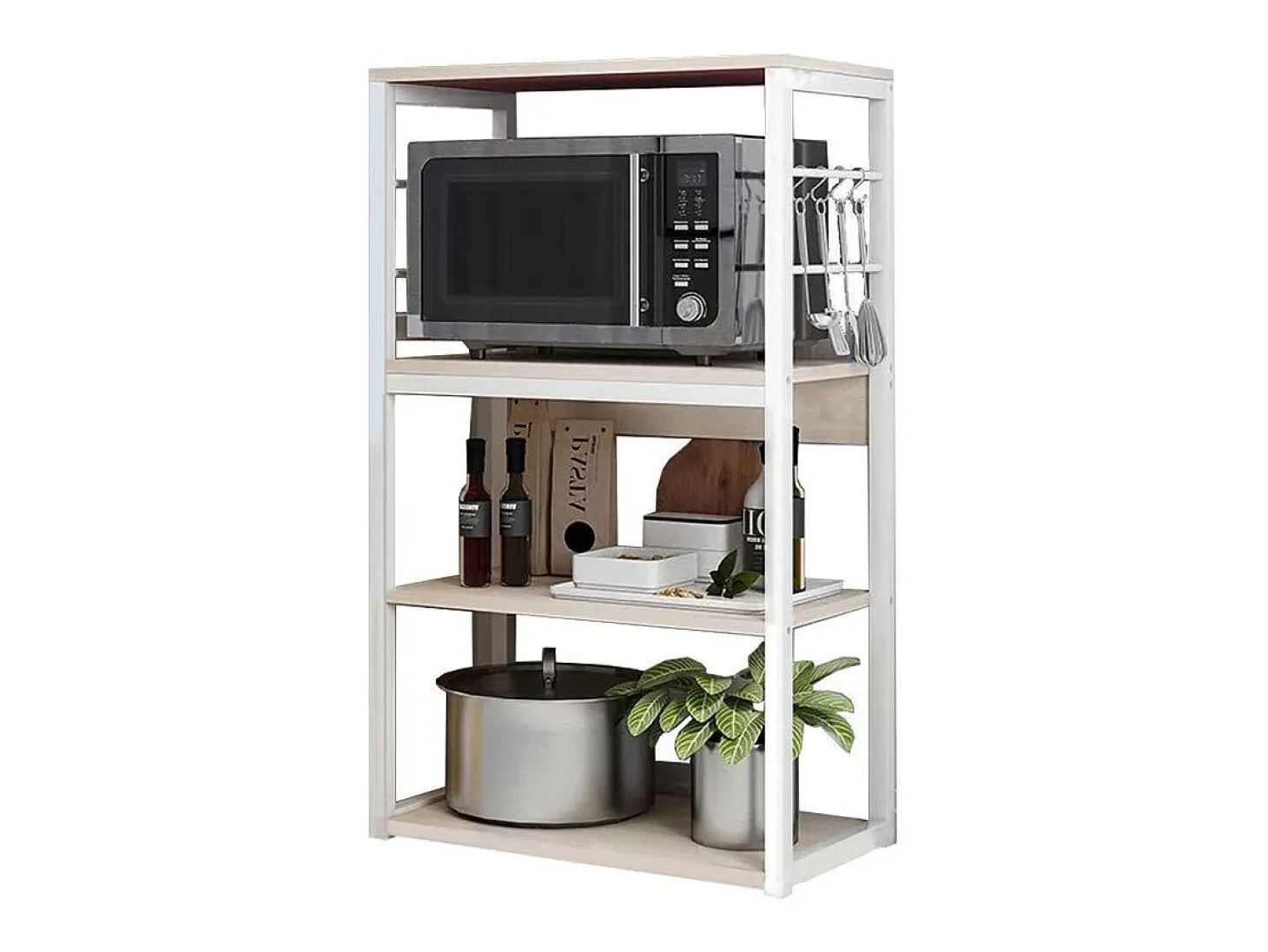 Estantería de Cocina Unidad de Cocina Alta con estantes de Almacenamiento, Marco de Metal Blanco, Estante Industrial para microondas 50x30x100 Cm, Col