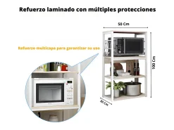 Estantería de Cocina Unidad de Cocina Alta con estantes de Almacenamiento, Marco de Metal Blanco, Estante Industrial para microondas 50x30x100 Cm, Col