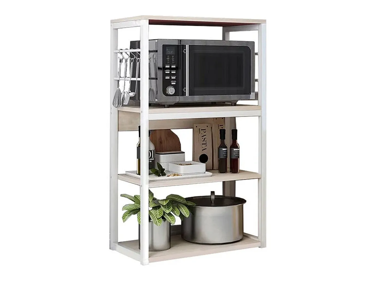 Estantería de Cocina Unidad de Cocina Alta con estantes de Almacenamiento, Marco de Metal Blanco, Estante Industrial para microondas 50x30x100 Cm, Col