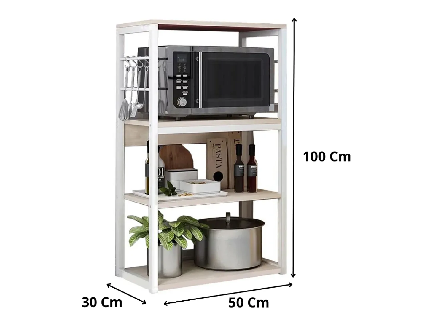 Estantería de Cocina Unidad de Cocina Alta con estantes de Almacenamiento, Marco de Metal Blanco, Estante Industrial para microondas 50x30x100 Cm, Col