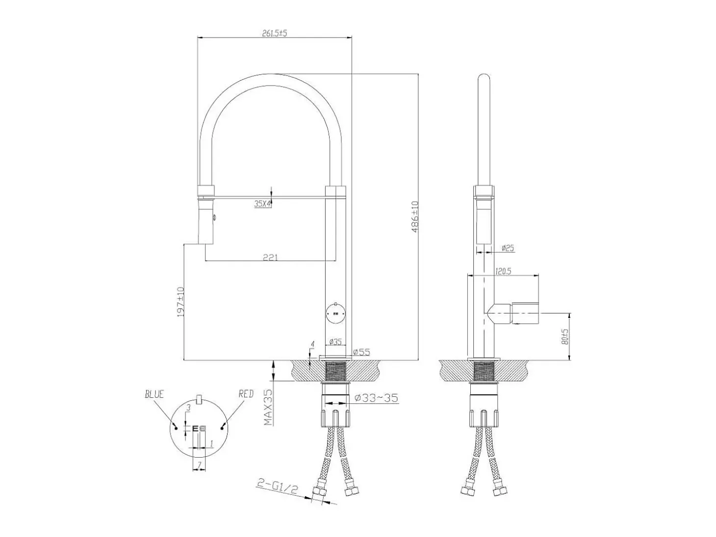 Exil Mezclador monomando de lavabo con teleducha en negro y oro rosa Essebagno