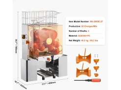 Exprimidor de Jugo de Naranja SucceBuy Comercial 120 W con Extractor de Jugo de Naranja y Grifo de Agua, Exprime 20 Naranjas/Minuto, Tapa de PC