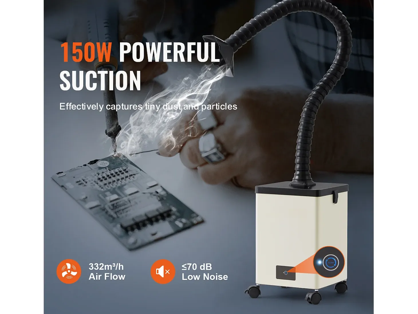 Extractor de Humos SucceBuy de Soldadura 150 W Filtros de 3 Etapas 332 m³/h, Absorbedor de Humo de Soldar Compacto para Soldadura Grabado Bricolaje Salón