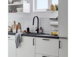 Foga Mezclador de fregadero con teleducha extraíble en negro mate Essebagno