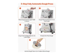 Formadora de Pizzas SucceBuy, 7,6 a 35,5 cm, Prensa de Masa Eléctrica Comercial 370 W, 260 Hojas por Hora, Laminador de Masa para Pizza Automático