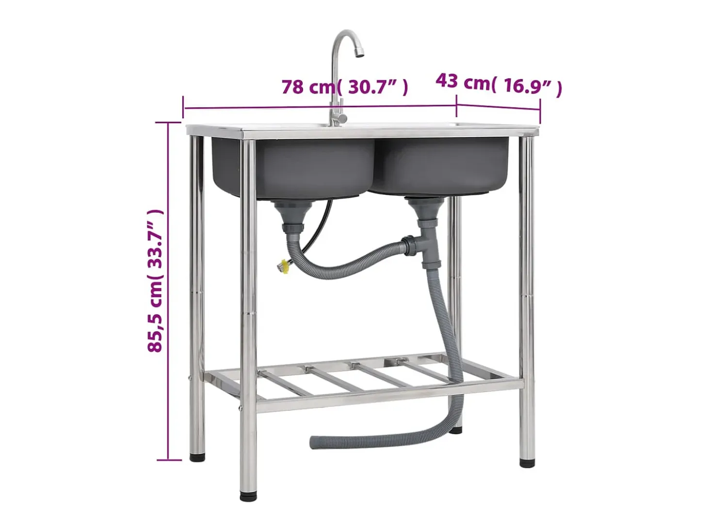 Fregadero de camping doble con grifo de acero inoxidable