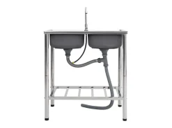 Fregadero de camping doble con grifo de acero inoxidable