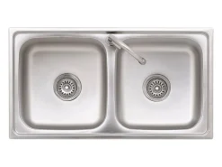 Fregadero de camping doble con grifo de acero inoxidable