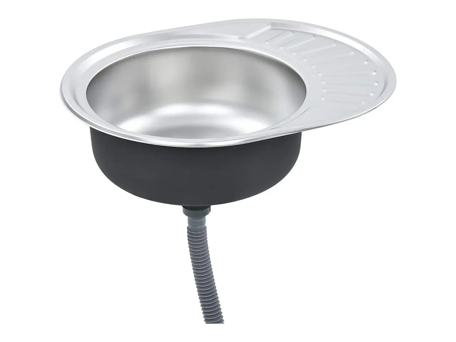 Fregadero de cocina con colador y sifón ovalado de acero inoxidable