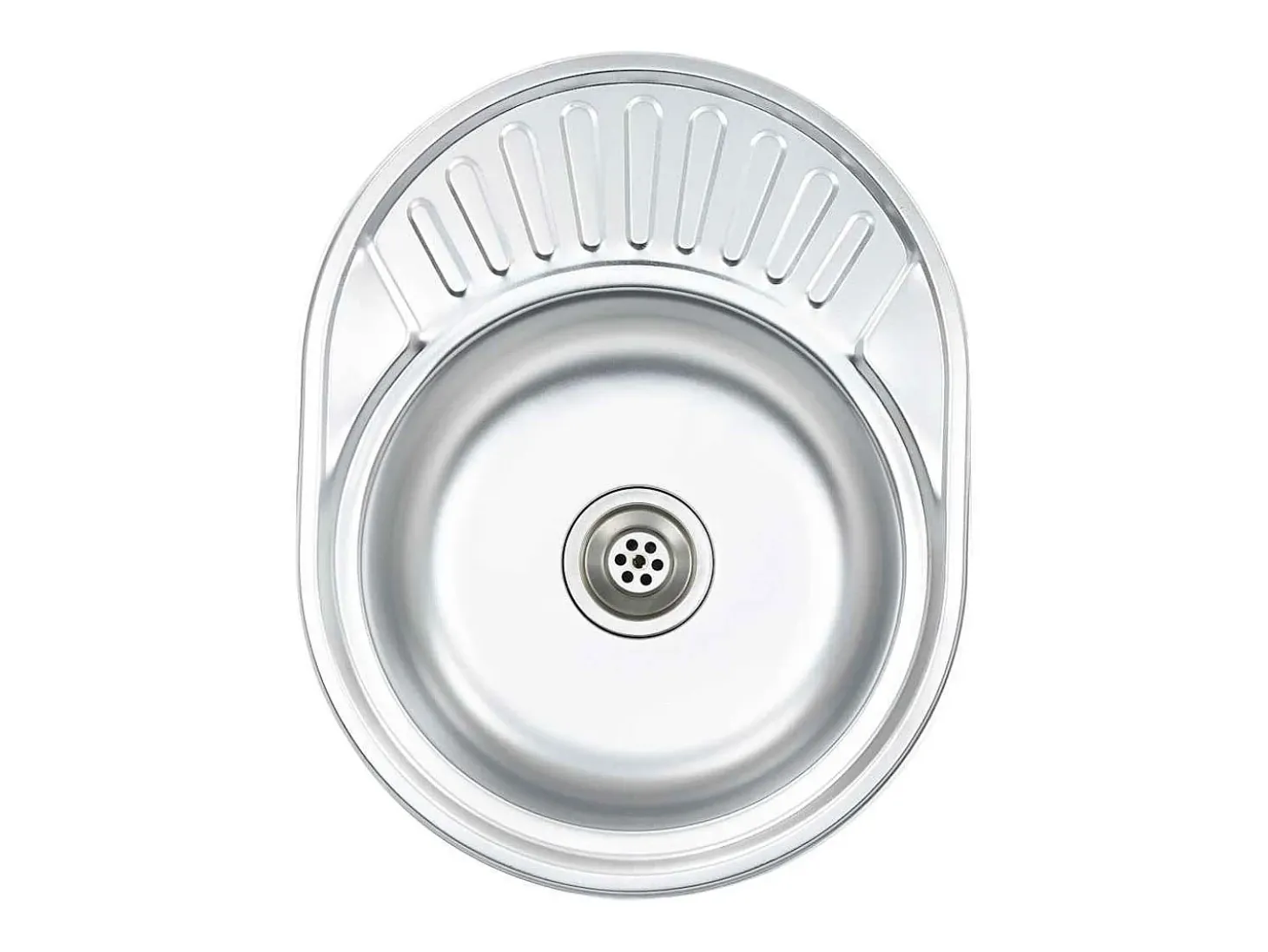 Fregadero de cocina con colador y sifón ovalado de acero inoxidable